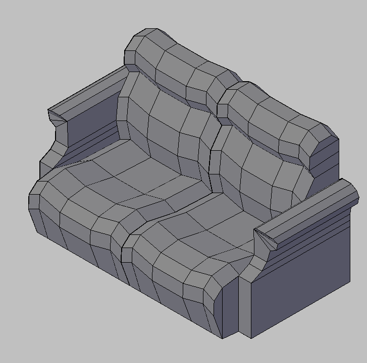 Bloque Autocad Vista de Sofa Diseño 12 Bibliot. 2D-3D en 3D